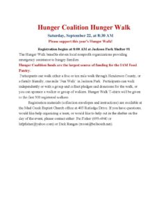 36th Annual Hunger Walk @ Henderson County Hunger Coalition | Hendersonville | North Carolina | United States