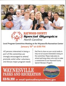 Haywood County Special Olympics Meeting @ Waynesville Parks & Recreation | Waynesville | North Carolina | United States