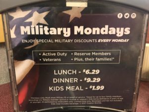 Military Mondays (Active Duty, Veterans, Reserve Members, Plus their families!) @ all area Ryan's restaurants